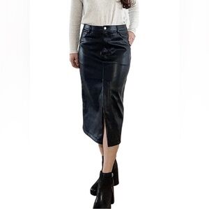 7 For All Mankind Black Faux Leather Midi Skirt Small High Waist
Front Slit L